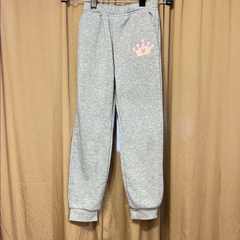 Gray Girl’s (7 Years) Joggers with Pink Crown Design